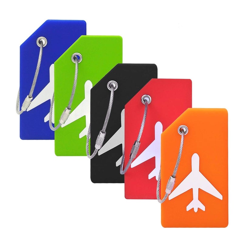 Ovener Silicone Luggage Tag with Name ID Card Perfect to Quickly Spot Luggage Suitcase (Plane 5Pcs Multicoloured) - Image 1